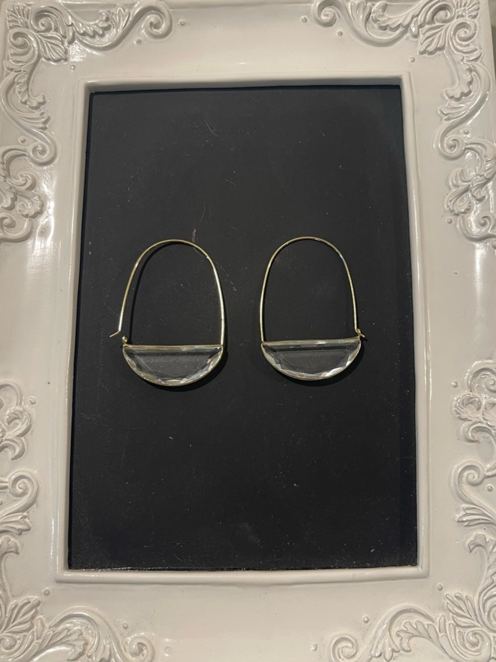 Delicate Glass Half-Moon Drop Earrings - Clear/Gold